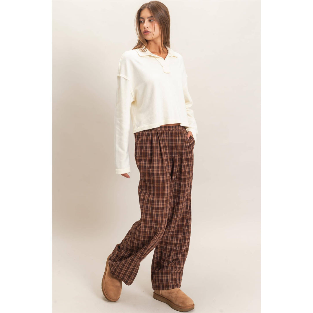 Elastic Waist Plaid Pants