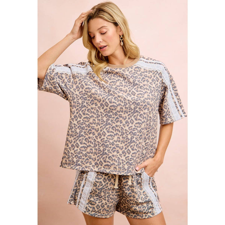 Women's Short Sleeve - LEOPARD TERRY SIDE DETAIL SHORT SLEEVES TOP - - Cultured Cloths Apparel