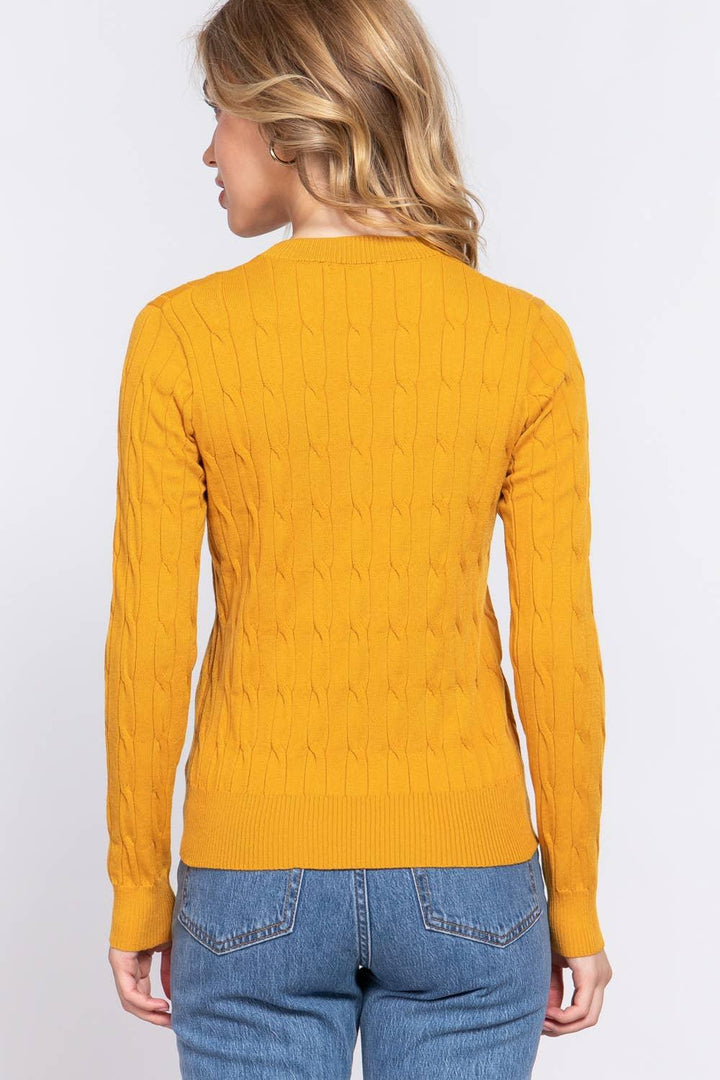 Women's Sweaters - Long Sleeve Round Neck Cable Sweater - - Cultured Cloths Apparel