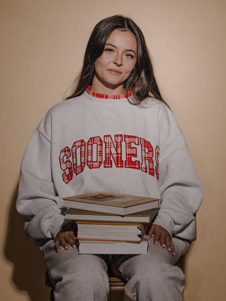 OU Sooners Varsity Plaid Gray Mock Neck Sweatshirt