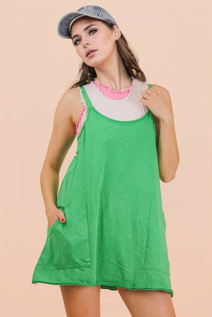 Dresses - Mineral Washed Knit Mini Dress with Shorts Inside - - Cultured Cloths Apparel