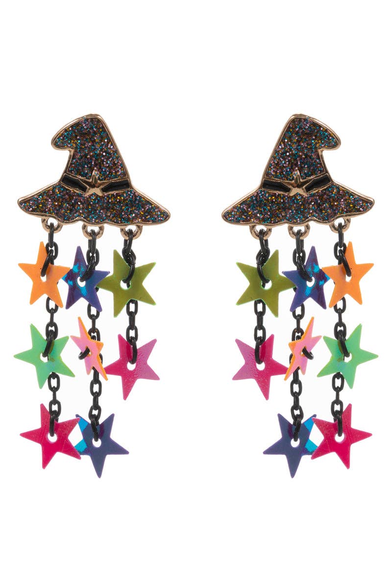 Accessories, Earrings - Halloween Witch Hat Enamel Star Drop Post Earrings - - Cultured Cloths Apparel