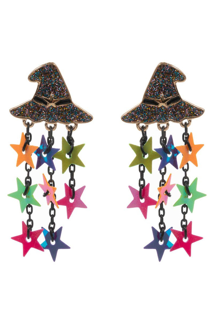 Accessories, Earrings - Halloween Witch Hat Enamel Star Drop Post Earrings - - Cultured Cloths Apparel