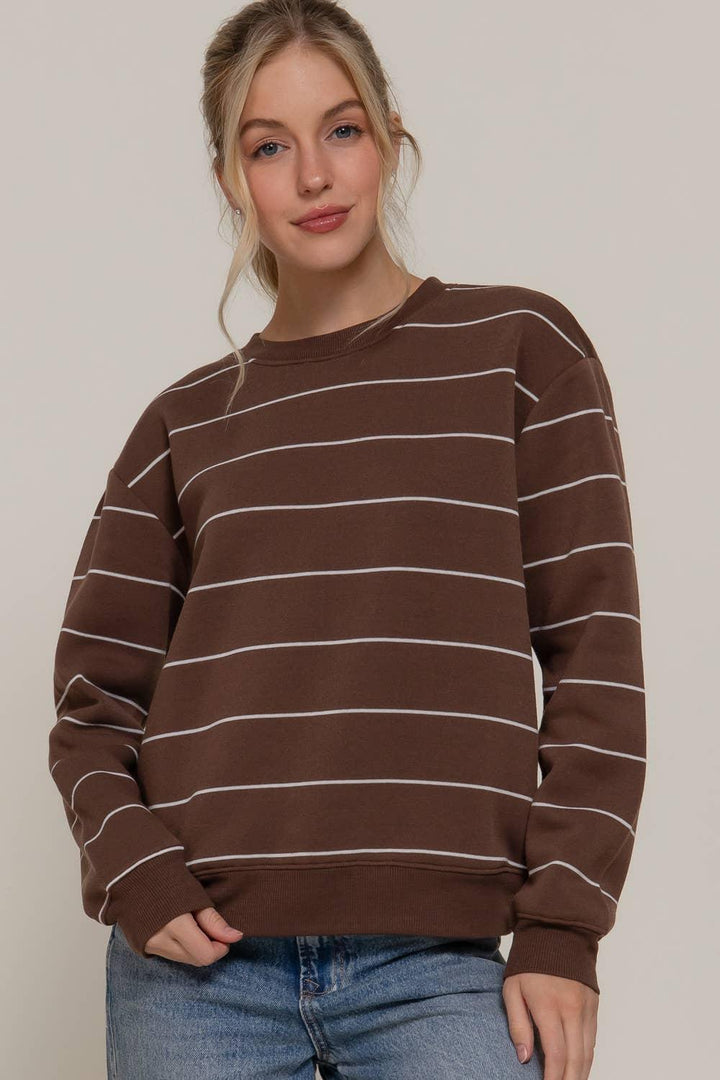 Women's Sweaters - Long Sleeve Engineer Stripe Inner Fleece Sweatshirt - - Cultured Cloths Apparel