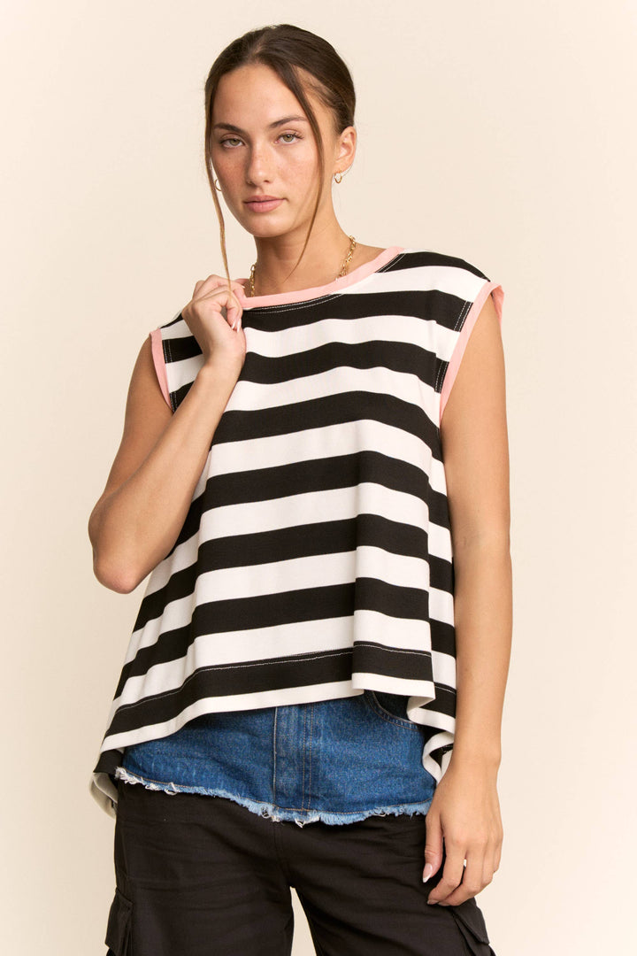 STRIPED SLEEVELESS RELAXED FIT TOP