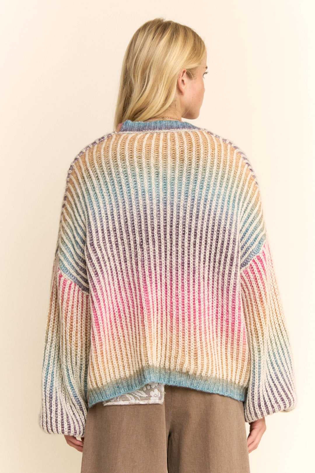 Rainbow Ombre Ribbed Knit Open Cardigan