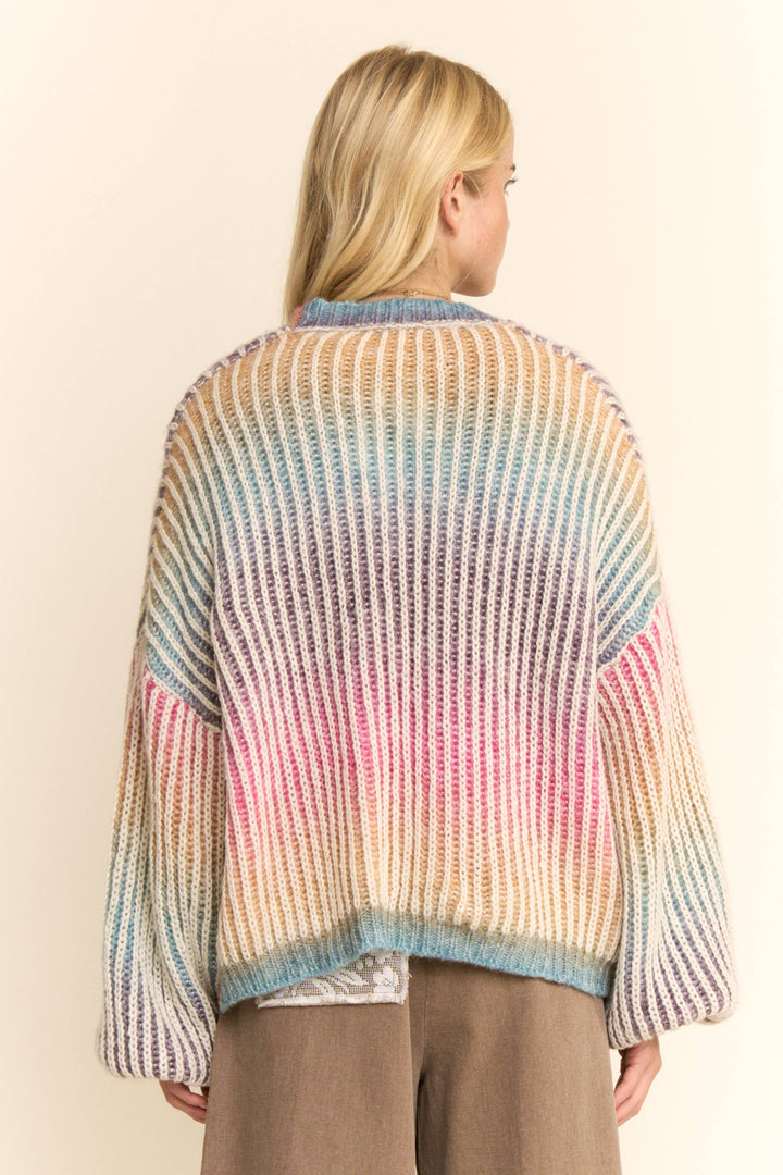 Rainbow Ombre Ribbed Knit Open Cardigan