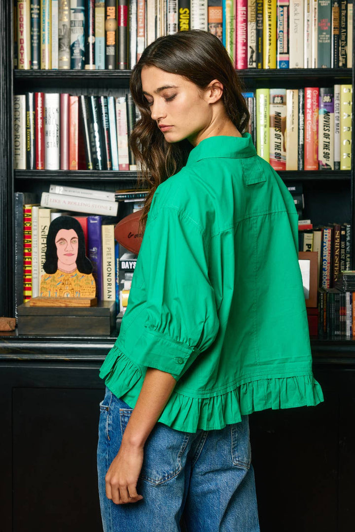 Women's Short Sleeve - Ruffled Hem Solid Poplin Blouse Shirt Top - - Cultured Cloths Apparel