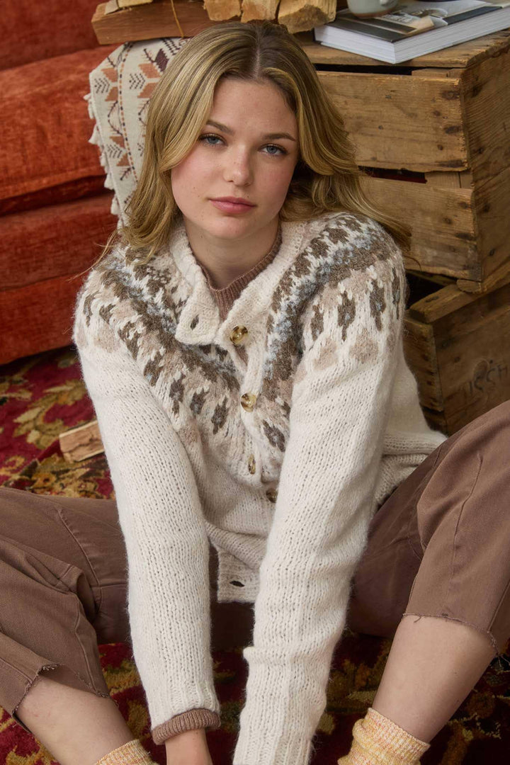 Women's Sweaters - FAIR ISLE PATTERN LONG SLEEVE KNIT CARDIGAN - IVORY MULTI - Cultured Cloths Apparel