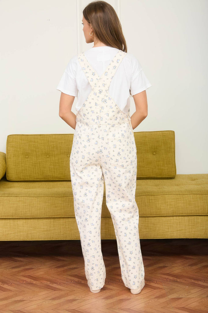 Denim - FLORAL ECRU DENIM PATTERN OVERALLS - - Cultured Cloths Apparel