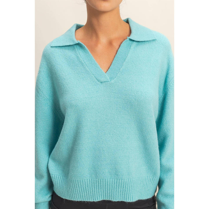 Women's Sweaters - Collared V Neck Sweater - - Cultured Cloths Apparel