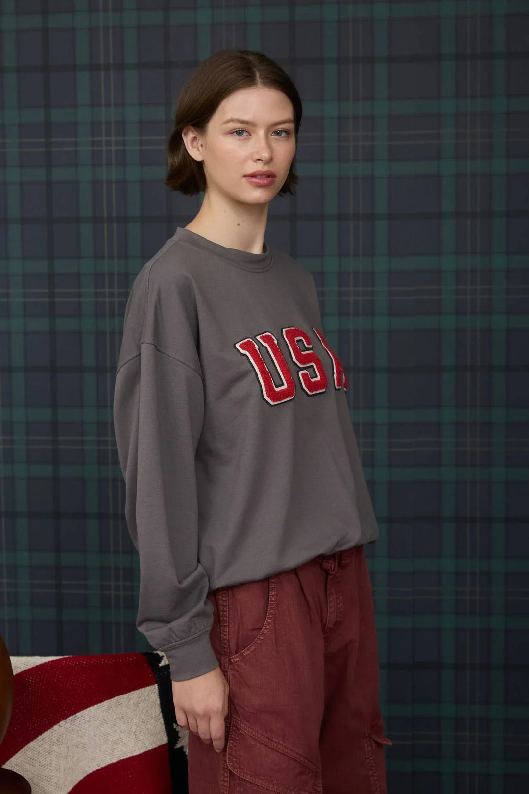 Women's Long Sleeve - USA VARSITY LETTER LONG SLEEVE KNIT TOP - - Cultured Cloths Apparel