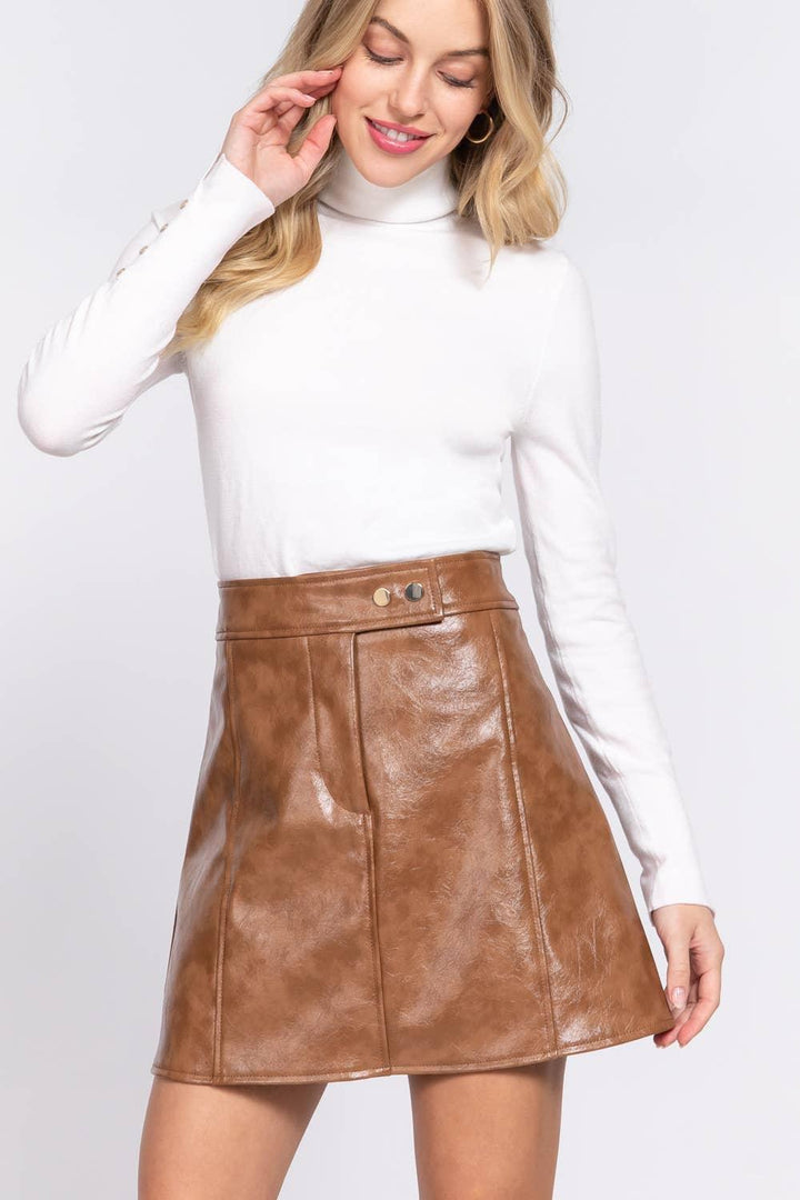 Women's Skirts - A-Line Coated PU Mini Skirt - CAMEL - Cultured Cloths Apparel