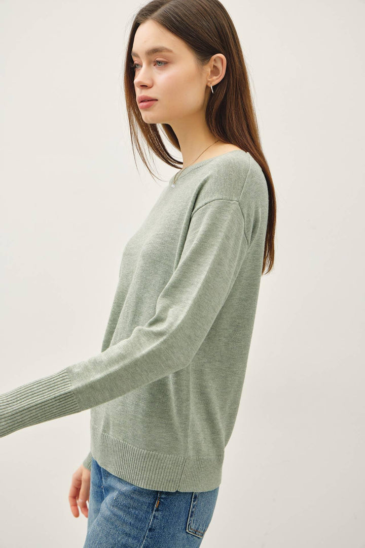WOOL BLENDED ULTRA SOFT BOAT NECK BASIC SWEATER