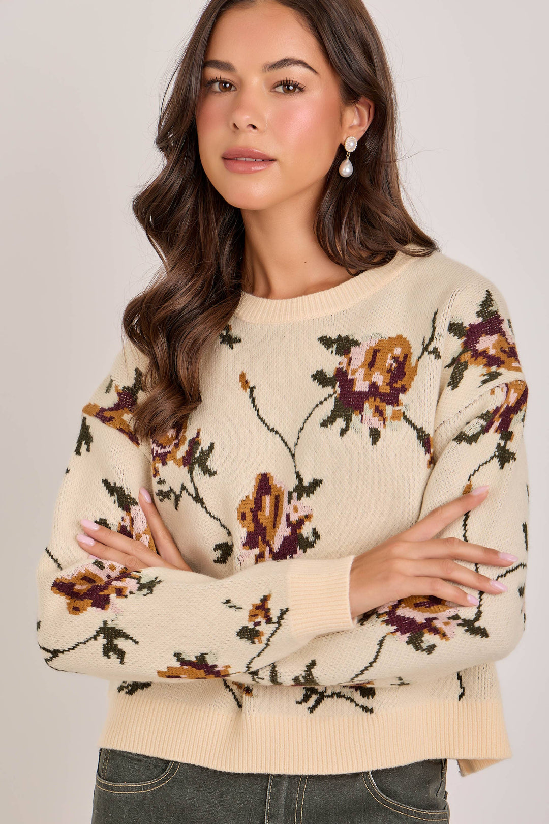 FALL BOTANICAL HEIRLOOM FLORAL SWEATER TOP