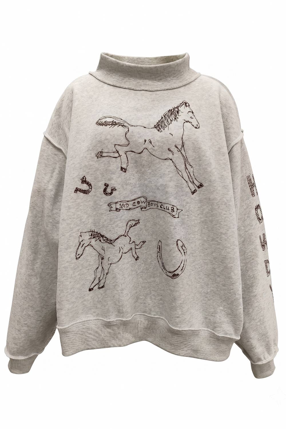 Reversible Horse Graphic Mock-Neck Sweatshirt