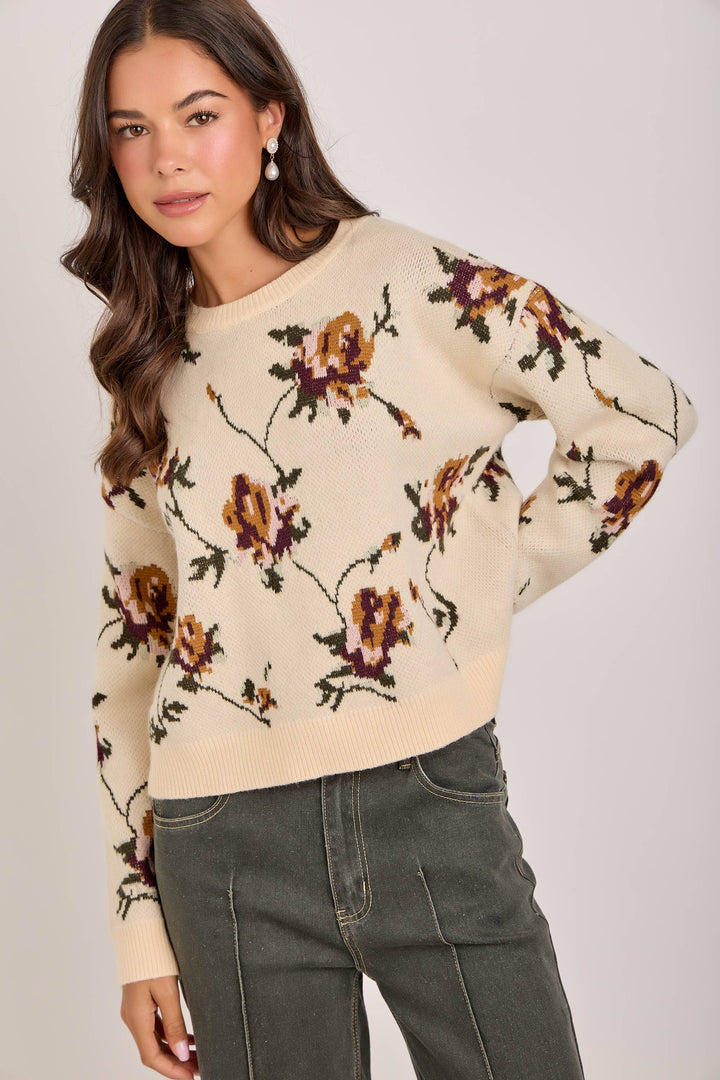 FALL BOTANICAL HEIRLOOM FLORAL SWEATER TOP
