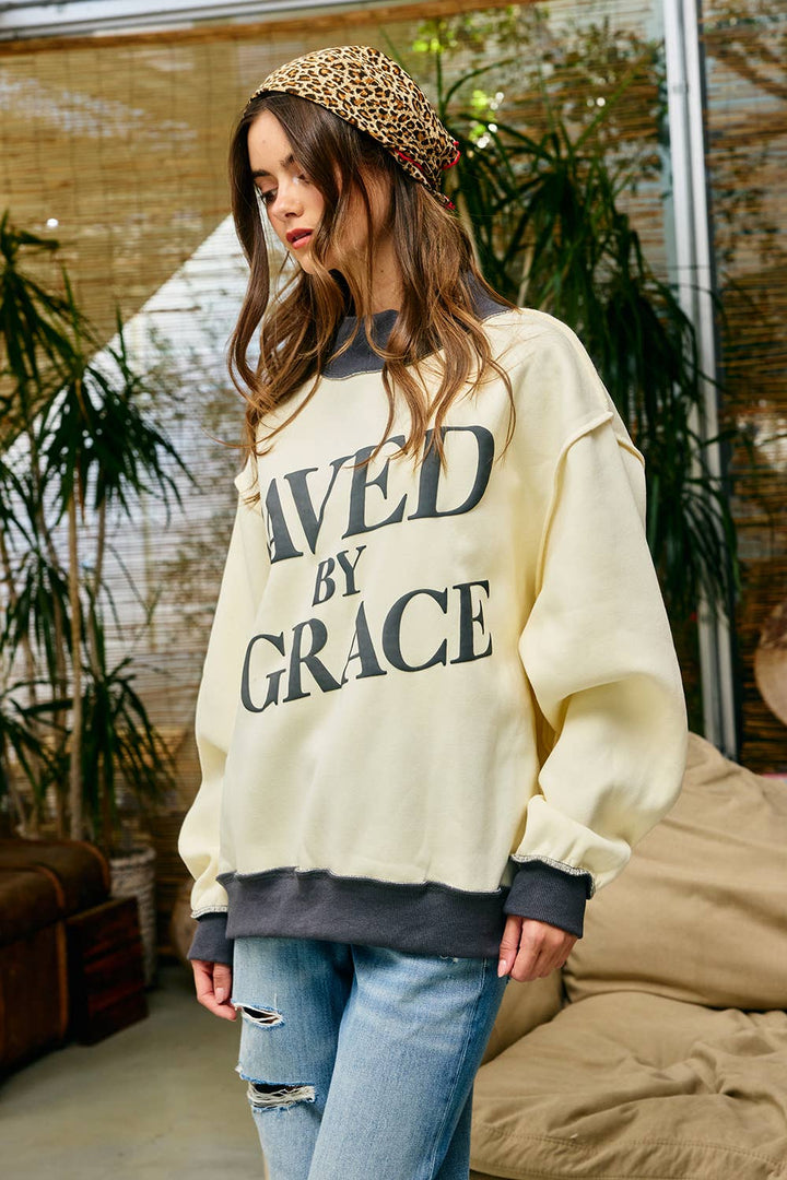 Saved by Grace Puff Print Sweatshirt