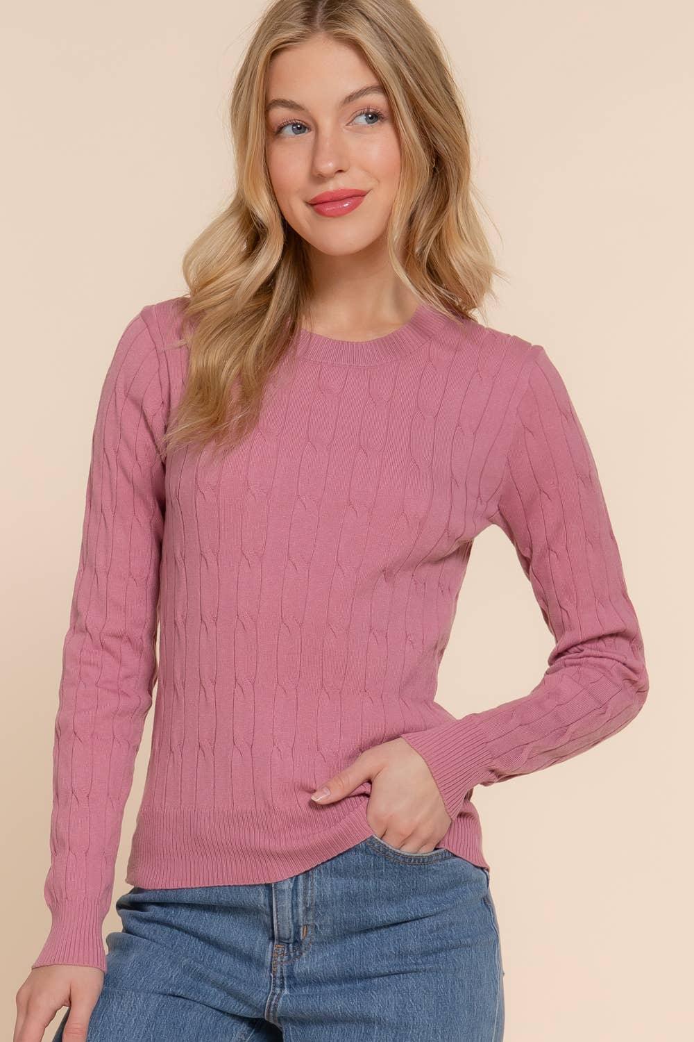Women's Sweaters - Long Sleeve Round Neck Cable Sweater - - Cultured Cloths Apparel