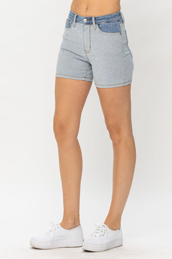 Women's Shorts - Judy Blue Full Size Color Block Denim Shorts -  - Cultured Cloths Apparel