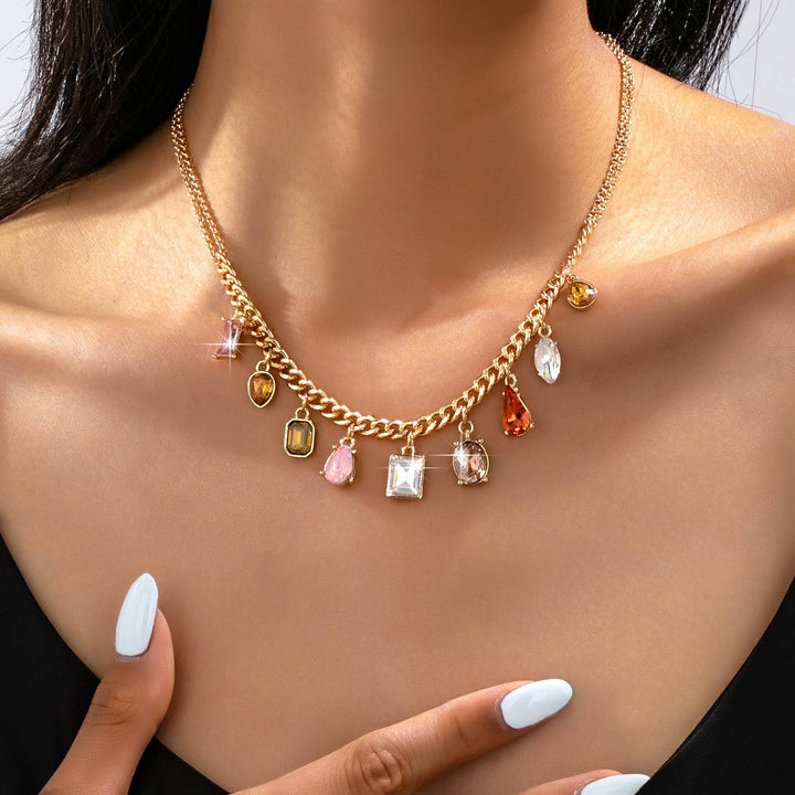 Accessories, Necklaces - Multi-Shape Earth Tone Crystal Charm Necklace | 80N93404 - - Cultured Cloths Apparel