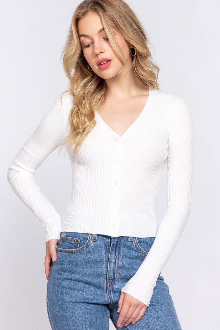 Long Sleeve V-neck Fitted Sweater Cardigan