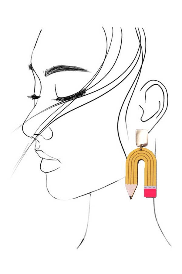 Accessories, Earrings - U SHAPE PENCIL WOOD DROP EARRING | 31E24039 - - Cultured Cloths Apparel