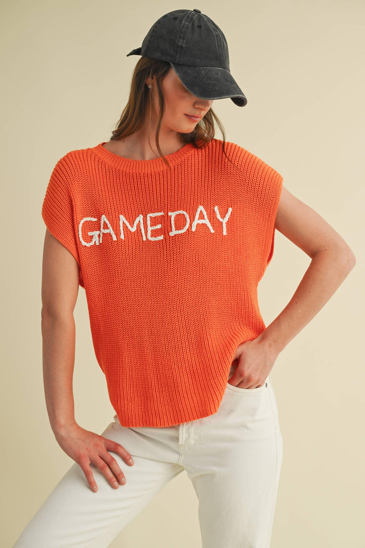 Women's Short Sleeve - GAMEDAY SWEATER VEST - Orange - Cultured Cloths Apparel