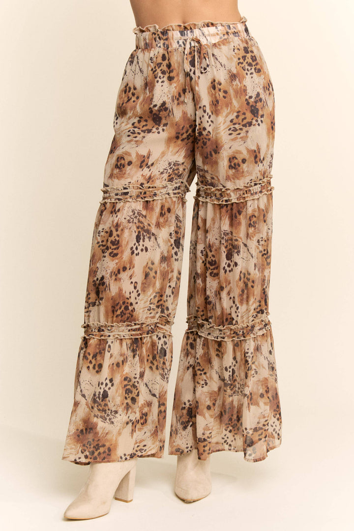 ELASTIC WAIST RUFFLE DETAIL PALAZZO PANTS