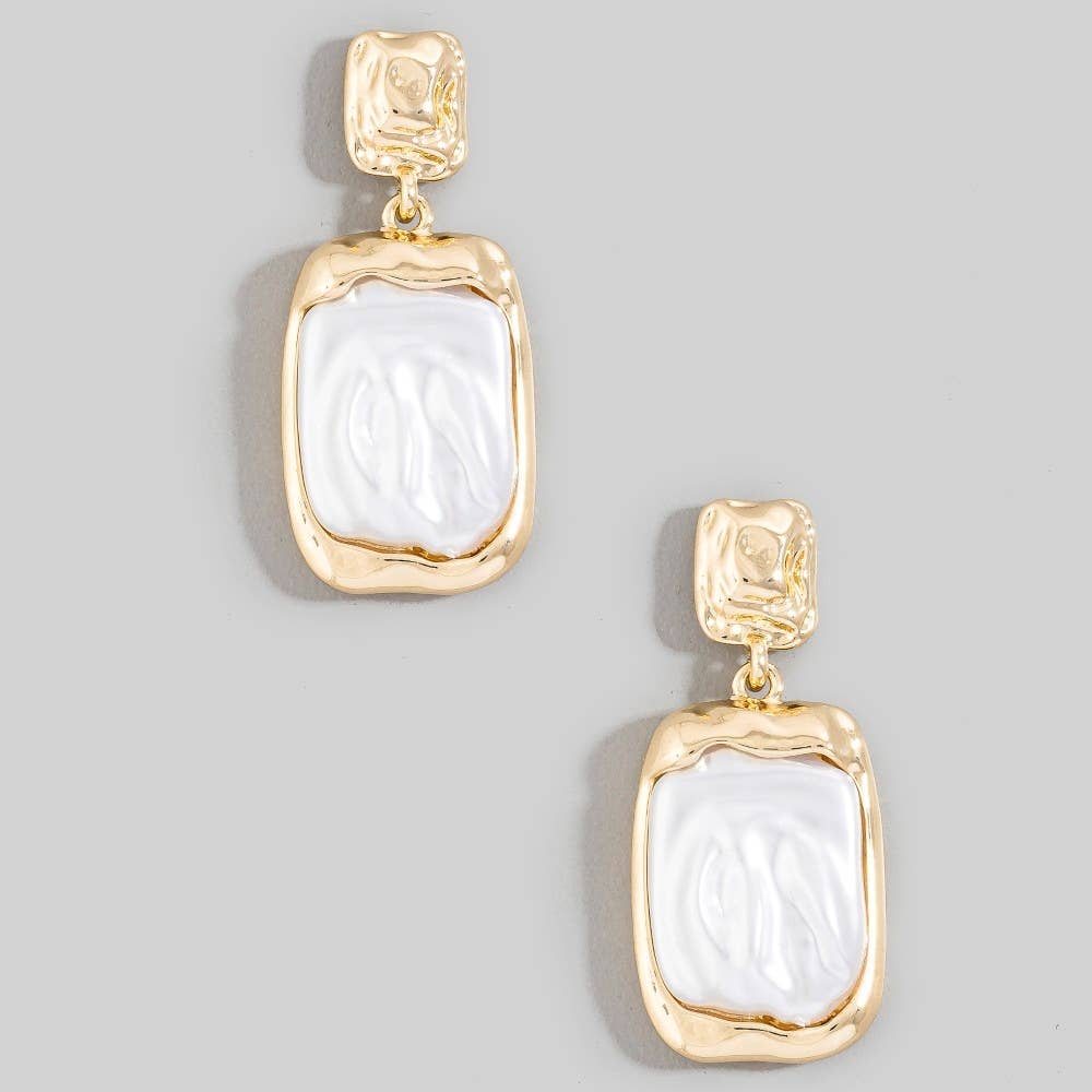 Accessories, Earrings - Metallic And Pearl Rectangle Stud Dangle Earrings - - Cultured Cloths Apparel