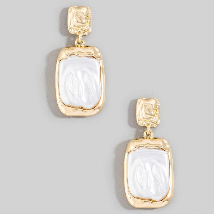 Accessories, Earrings - Metallic And Pearl Rectangle Stud Dangle Earrings - - Cultured Cloths Apparel