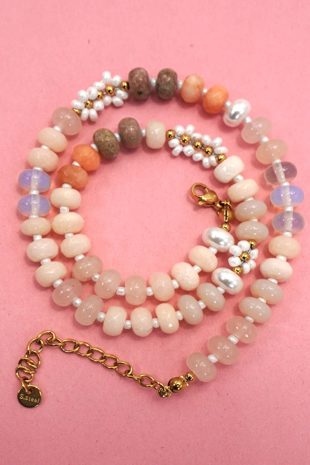 Accessories, Necklaces - NATURAL STONE AGATE GLASS STAINLESS STEEL NECKLACE - - Cultured Cloths Apparel