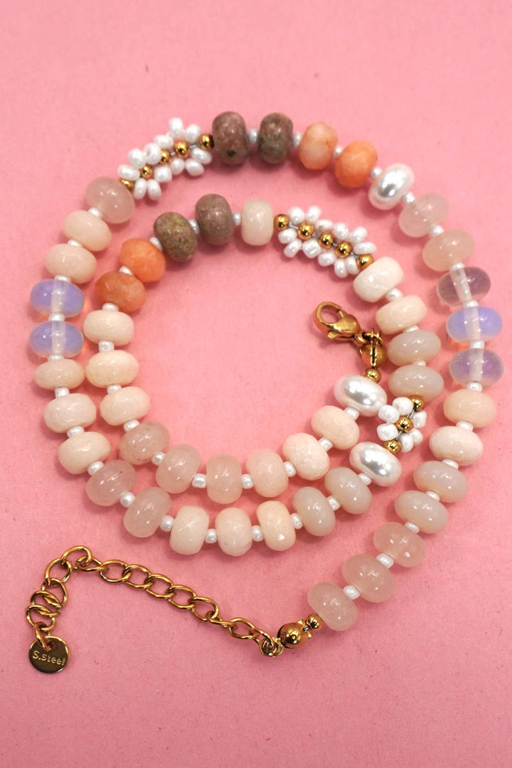 Accessories, Necklaces - NATURAL STONE AGATE GLASS STAINLESS STEEL NECKLACE - - Cultured Cloths Apparel