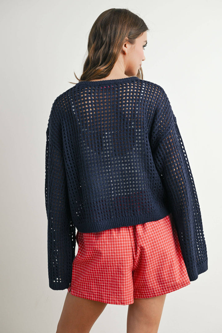 Women's Sweaters - Star Crew Neck Crochet Sweater - - Cultured Cloths Apparel