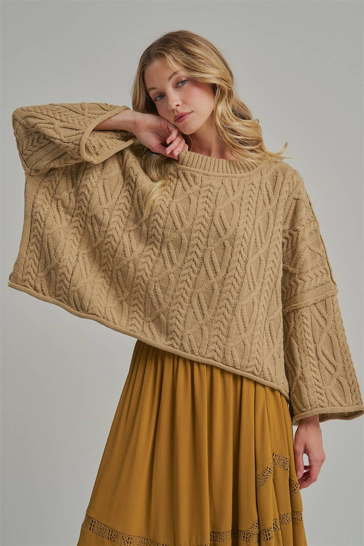 OVERSIZED CABLE KNIT CASUAL BOHO FALL SWEATERTOP