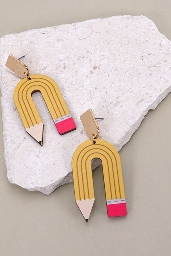 Accessories, Earrings - U SHAPE PENCIL WOOD DROP EARRING | 31E24039 - Yellow - Cultured Cloths Apparel