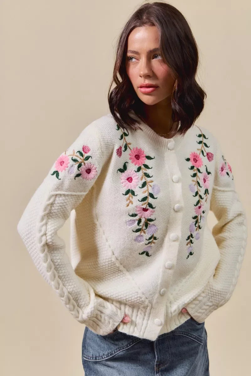 Women's Sweaters - SO ME Floral Embroidered Coquette Sweater Cardigan - - Cultured Cloths Apparel