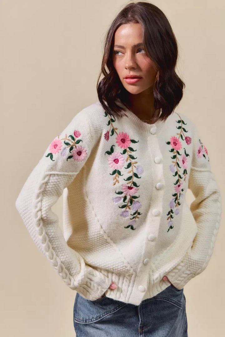 Women's Sweaters - SO ME Floral Embroidered Coquette Sweater Cardigan - - Cultured Cloths Apparel