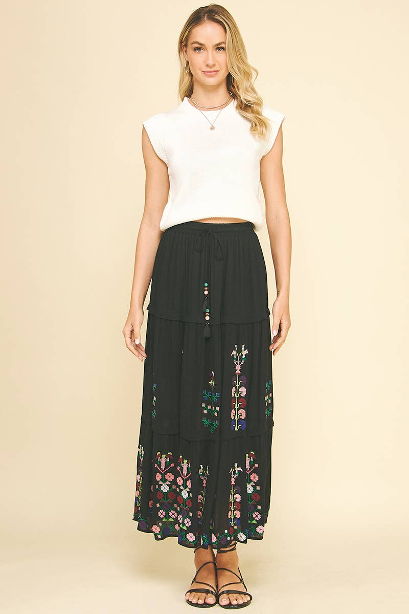 Skirts - FLORAL EMBROIDERED MAXI SKIRTS - - Cultured Cloths Apparel