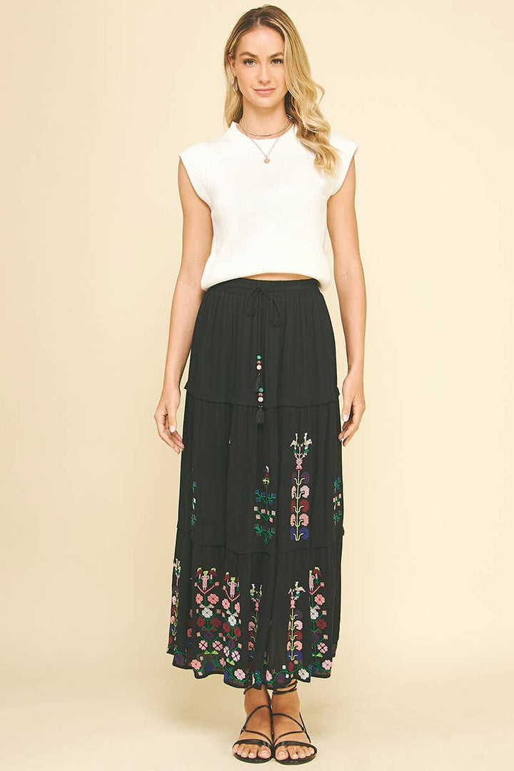 Skirts - FLORAL EMBROIDERED MAXI SKIRTS - - Cultured Cloths Apparel