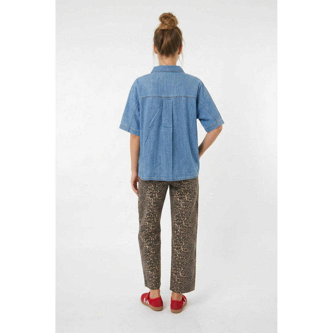 Short sleeve denim button up shirt