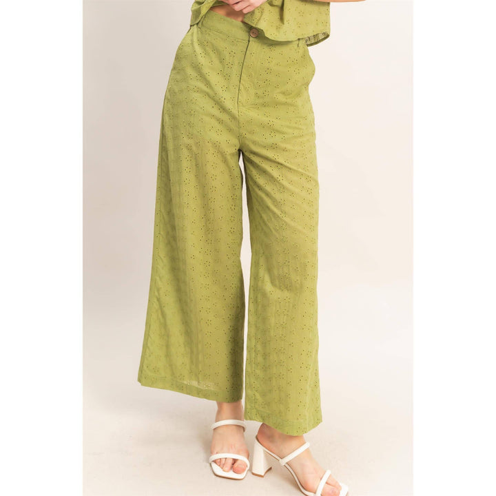 Olive Floral Eyelet Pants
