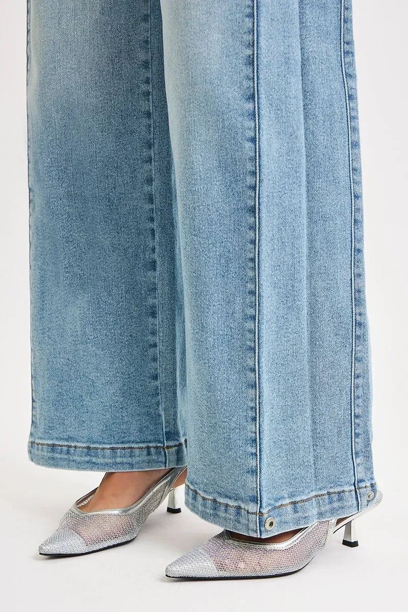 Denim - RISEN Mid Rise Wide Barrel Transferable Leg Snap Jeans - - Cultured Cloths Apparel