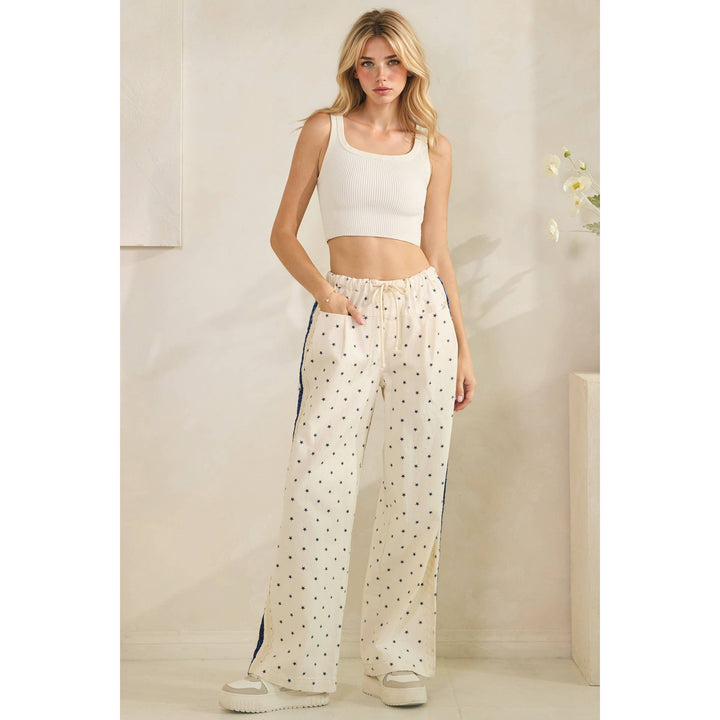 Polka Dot Pants with Satin Contrast Accents