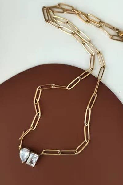 Accessories, Necklaces - 18K STAINLESS STEEL TARNISH FREE RHIN NECKLACE | 40NK9634 - - Cultured Cloths Apparel