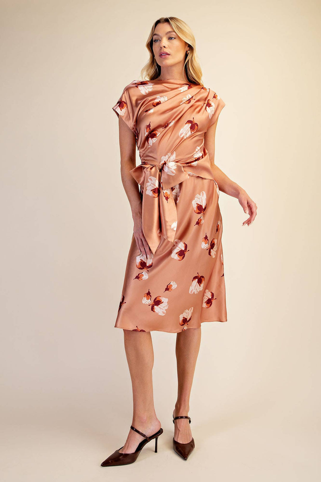 Floral Asymmetrical Neck Midi Dress