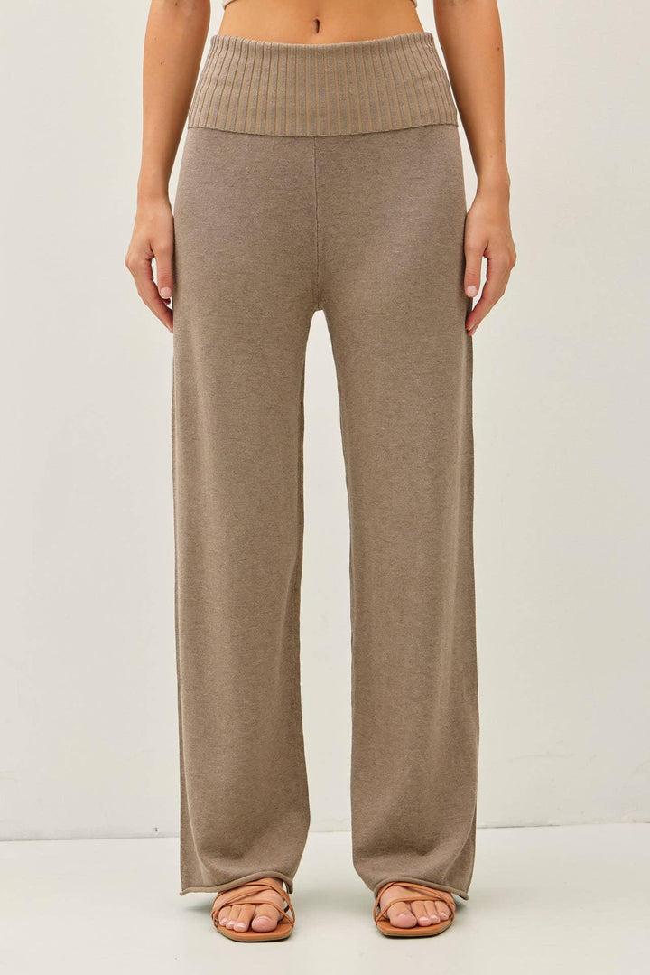 FINE KNIT FOLD OVER RIBBED WAIST SWEATER PANTS