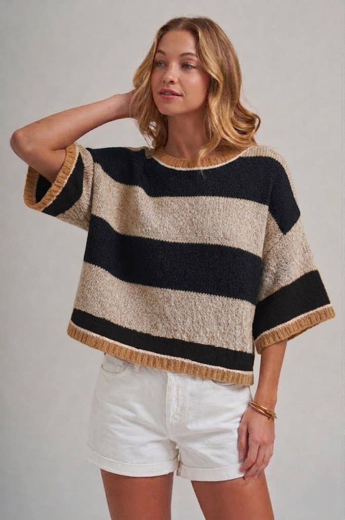 WIDE STRIPE LOOSE FIT DROP SHOULDER SWEATER TOP