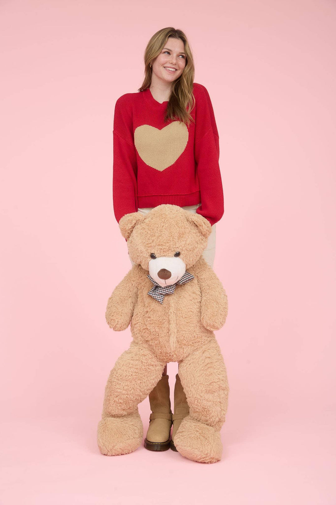 HEART JACQUARD CREW NECK KNIT PULLOVER SWEATER