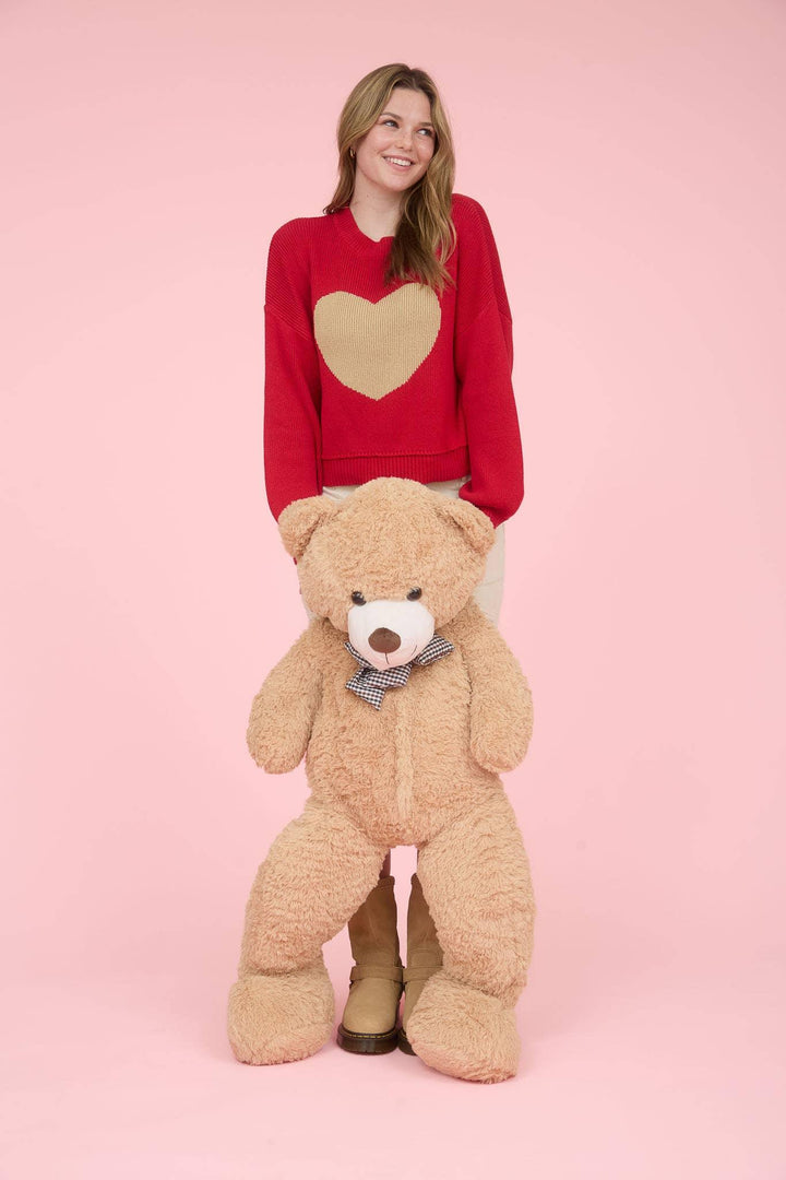 HEART JACQUARD CREW NECK KNIT PULLOVER SWEATER